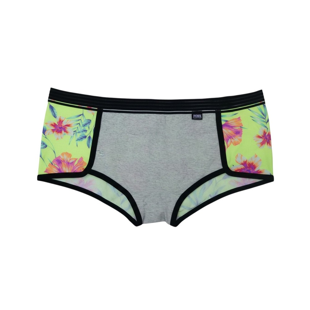 Pink Hiphugger Panties Womens L Green  Floral Tropical Gray Trim